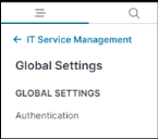Global Settings menu showing Authentication option