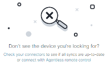 Message Aucun résultat avec un lien pour démarrer Agentless Remote Control