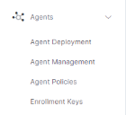 Il menu principale degli agenti mostra le nuove opzioni Distribuzione agente, Gestione agente, Criteri agente e Chiavi di registrazione.