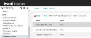 Configuration Console page used to turn on a feature flag.