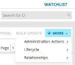 More drop-down menu for Asset Administrator quick actions.