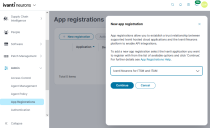 A drop-down menu used to set up new app registration on the Ivanti Neurons tenant.