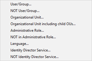 List of Identity access criteria that can be selected