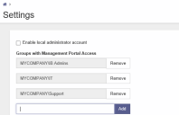 Settings Page of the Management Portal