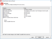 Summary of configured settings in the Identity Director Service Wizard
