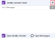 Identity Director Windows Client window with the icon to open the Settings in the top right corner.