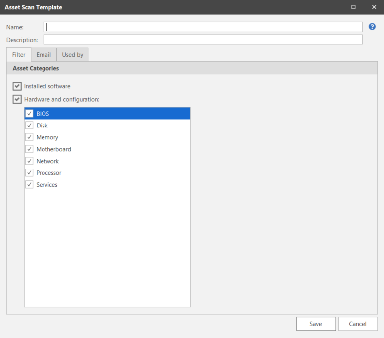 creating a new asset scan template asset template