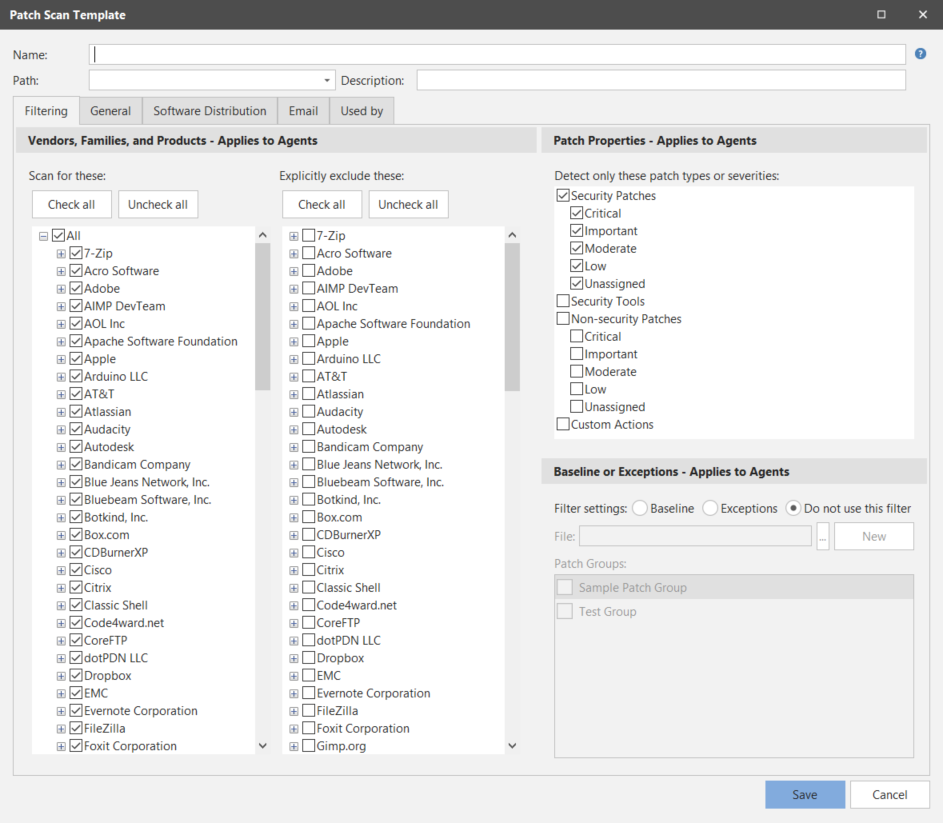 Creating Or Editing A Patch Scan Template