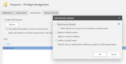 Self elevation options dialog