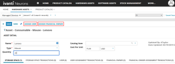 You can assign a consumable to a user or financial owner.