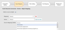 Object Mapping page used to select the source mapping table.