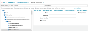 Configuration Console page used to update the form view for a workspace.