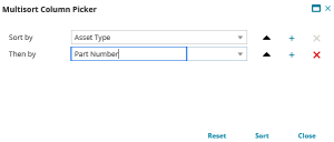 Multisort Column Picker dialog used to sort the columns for viewing items in a list view.