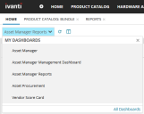 The Home workspace drop-down list used to access all available dashboards.