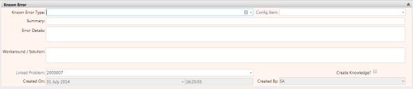 Known Error window