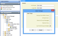 User Group window with Can Modify Appointments check box