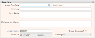 Known Error window