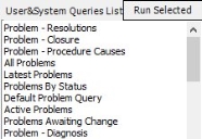 User Queries List populated with available queries
