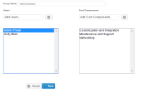 Cost Modelling Admin page: Budget Group Configuration pane