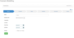 Add New Scenario Model page: General stage
