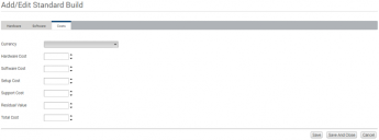 Add/Edit Standard Build page: Costs tab