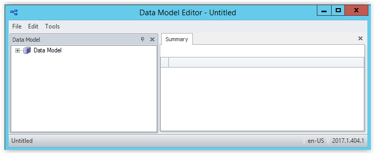 The Data Model Editor tool is used to get the data model up and running.