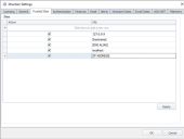 The Trusted Sites tab contains all site addresses fo your Xraction server that users may use to connect to Xtraction.