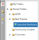 The folders list contains all viewable dashboards and documents. 