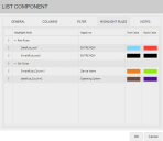 The List Component dialog is used to configure how list components display.