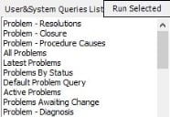 User Queries List populated with available queries