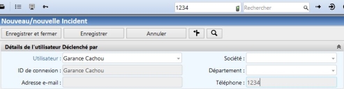 Champ Téléphone dans la fenêtre Nouvel incident