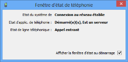 Boîte de dialogue d'état de la téléphonie