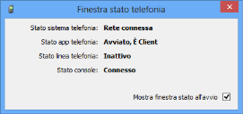 Finestra di dialogo Stato telefonia