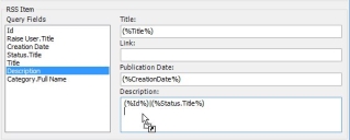 Description attribute being dragged from the Query Fields list to the Description field