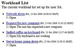 Preview of Workload list containing selected attributes