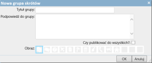 okno dialogowe Nowa grupa skrótów