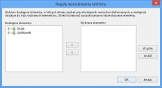 okno dialogowe Reguły wyszukiwania telefonu