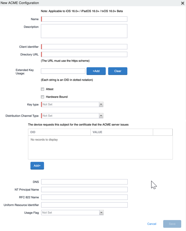 Link to ACME configuration dialog box