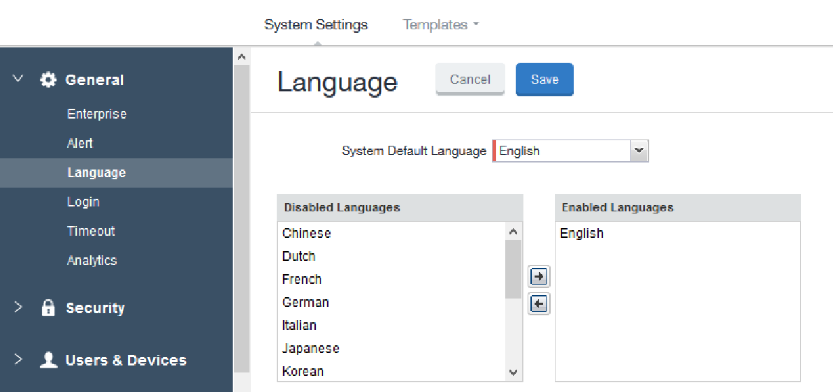 In System Settings, select the language you want to enable or disable.