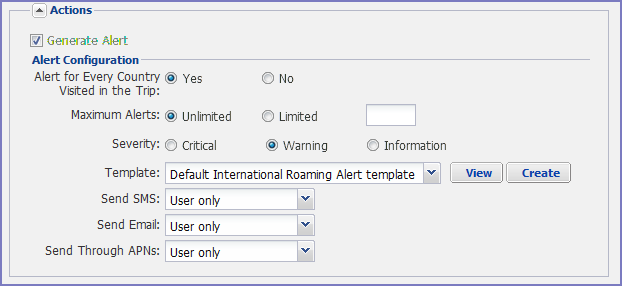 Event Settings dialog box, Alert Configurations section
