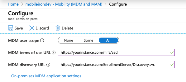 Configuring MDM user scope dialog box