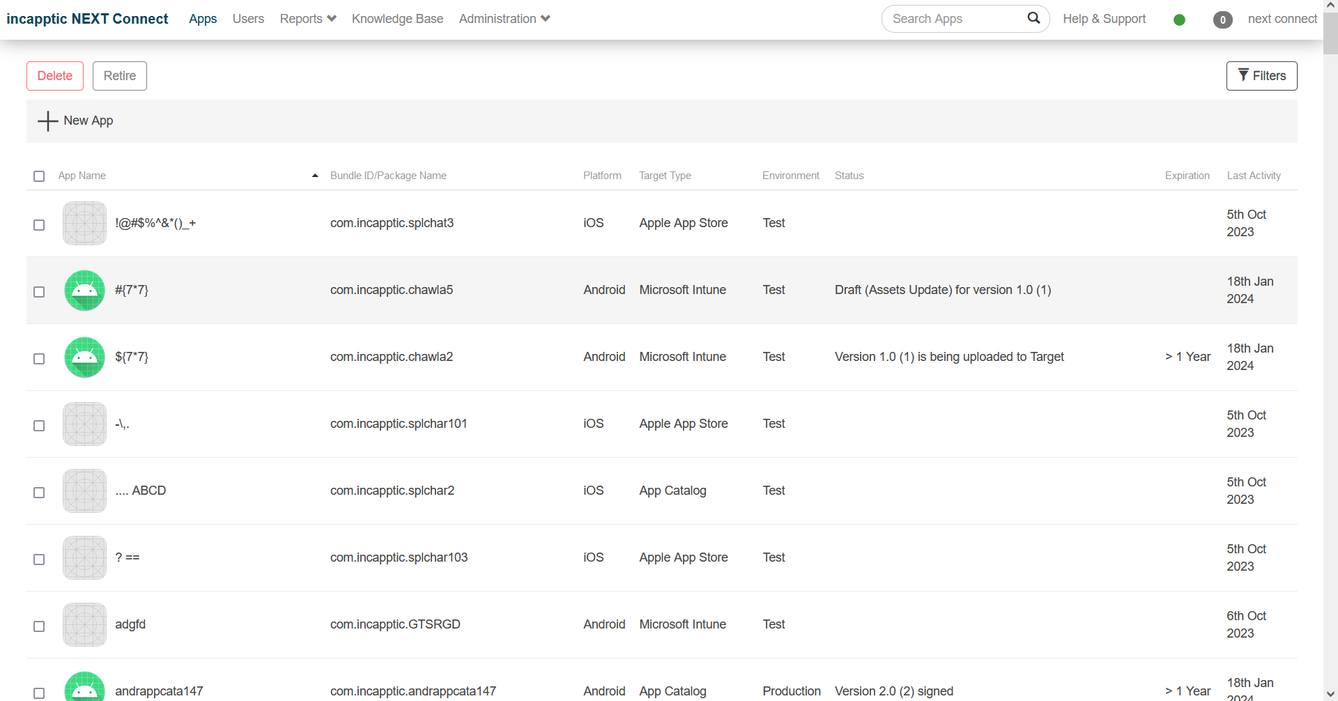 incapptic Connect Apps page