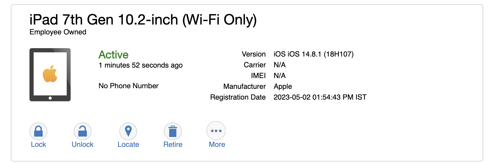 User portal showing user's device information