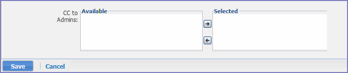 Event settings dialog box, cc to Administrators section
