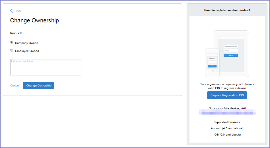 User Portal, change device ownership settings