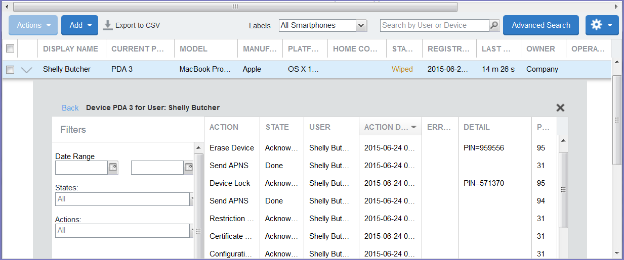 Mobile device management log.