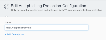Screenshot displaying a MTD Anti-Phishing Configuration