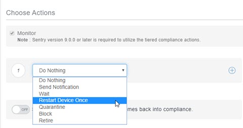 Screen shot of the Tiered compliance action menu