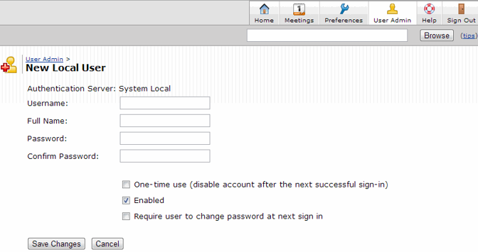  New Local User Configuration Page