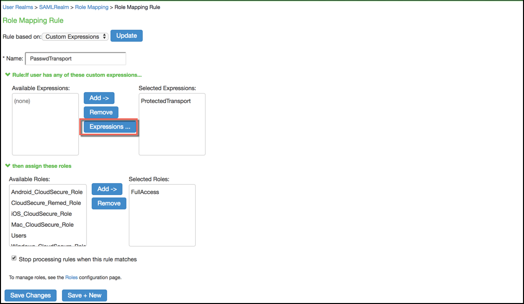 Role Mapping Rule Configuration Page